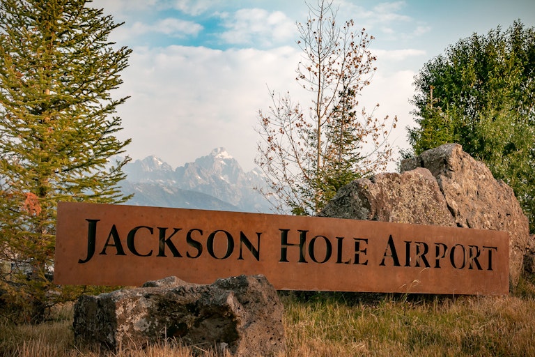Large copper sign outside of Jackson Hole Airport