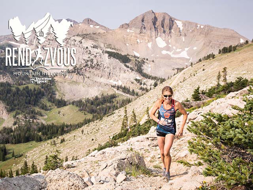 Woman running up the mountain during the Rendezvous Mountain Hillclimb