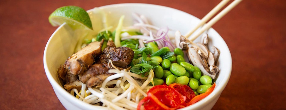 Delicious noodle bowl at Rendezvous Casual Dining