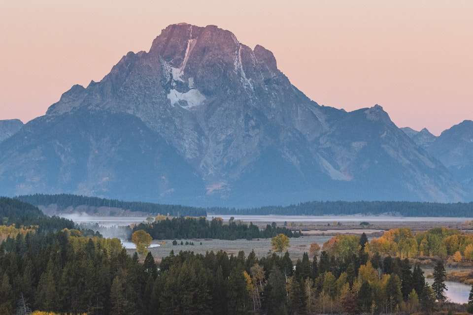 Beautiful shot of Mount Moran at dusk