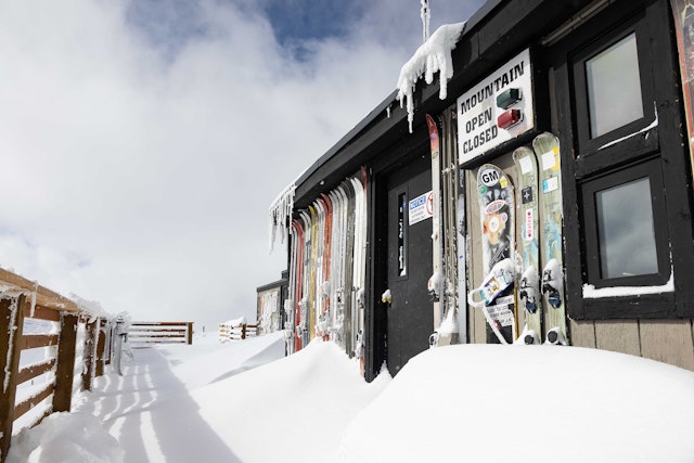 Snow drifted up against Corbet's Cabin
