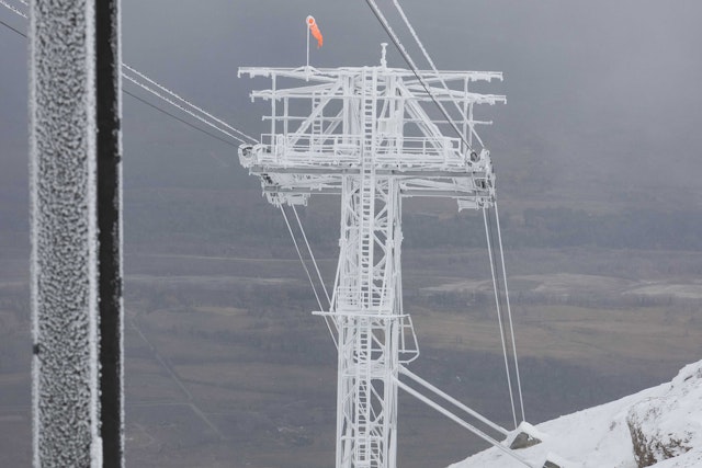 Tram tower covered in snow