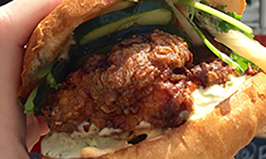 Delicious fried chicken sandwich from the Bodega Food Truck