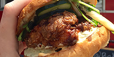 Delicious fried chicken sandwich from the Bodega Food Truck