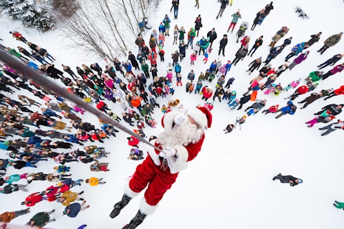 Santa dropping from the Tram on Christmas