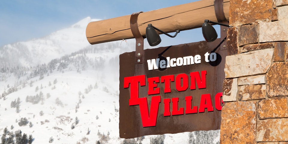 Sign turning into Teton Village