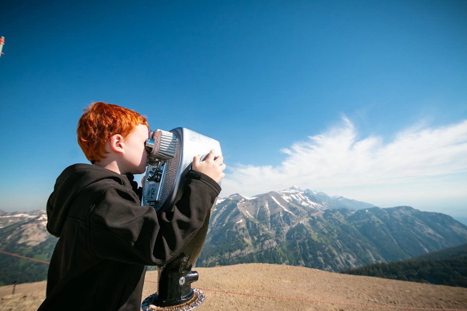 Boy looking through binoculars 