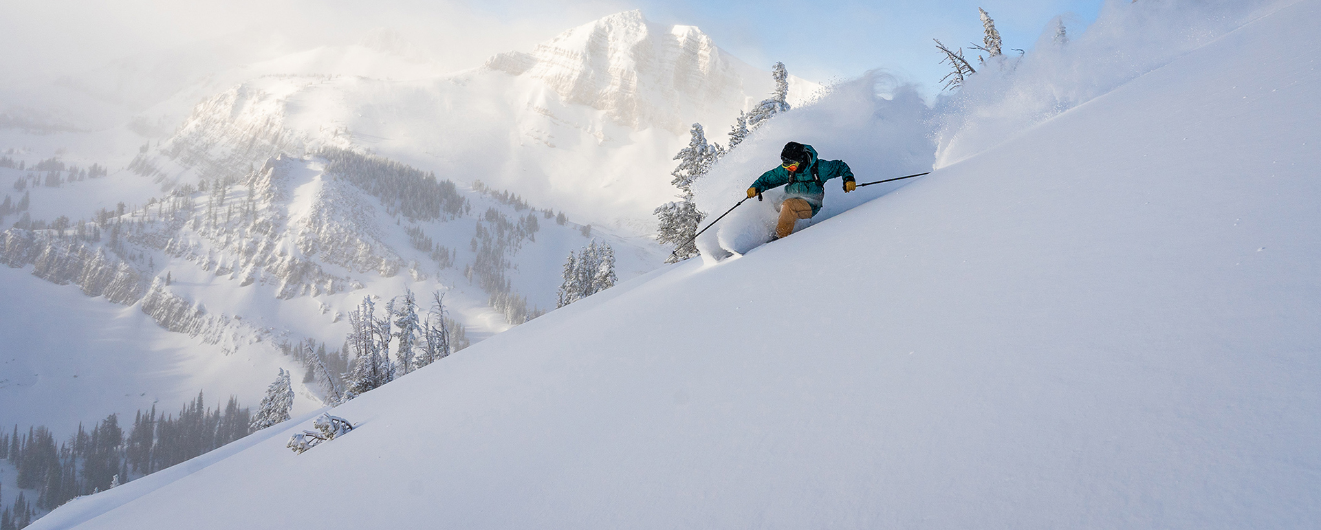 Skiing through powder