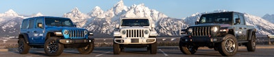Three Jeeps with the Teton mountain range in background