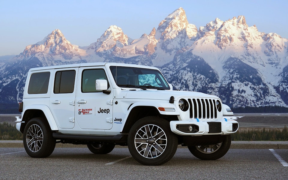 Jeep Wrangler with Teton Mountain Range in background