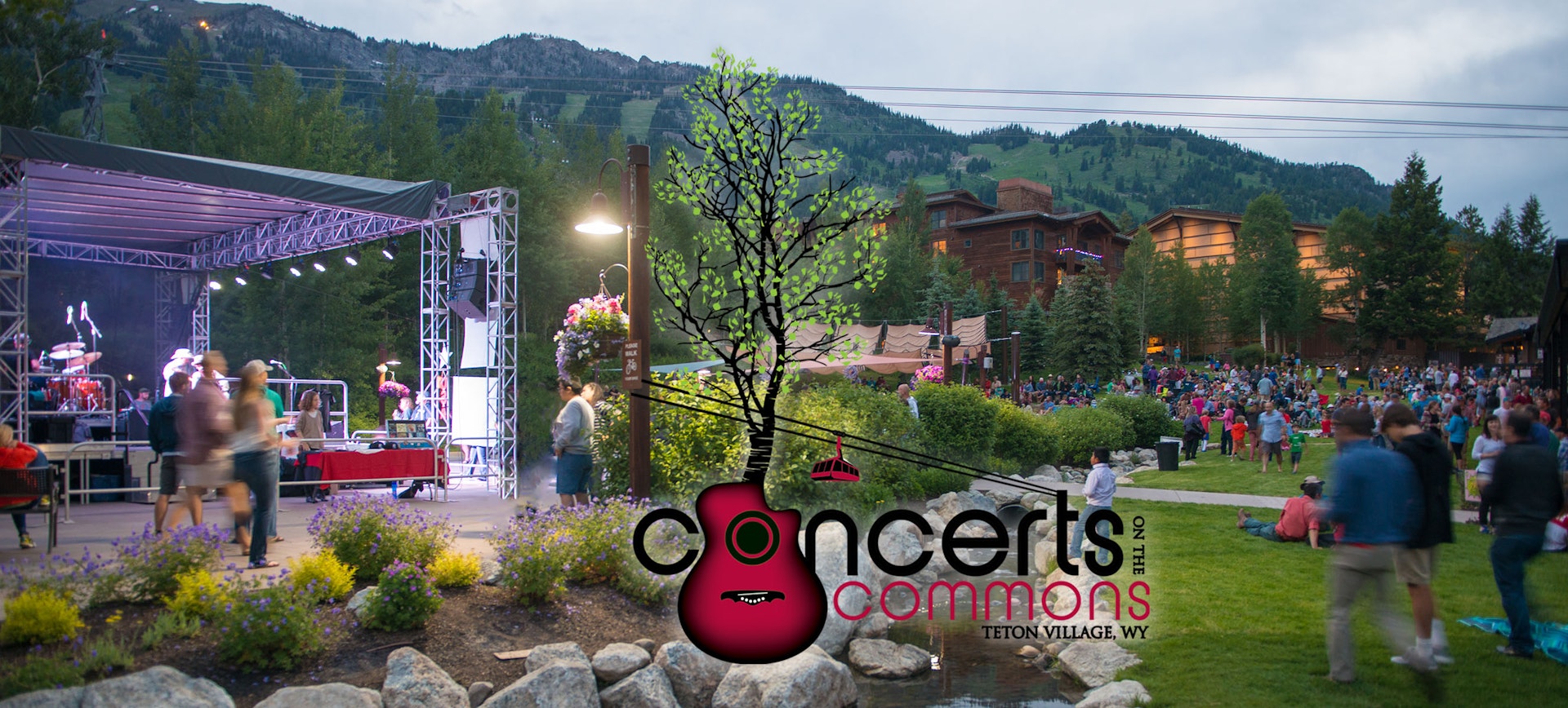 Concerts on the Commons logo overlaid on photo of people watching Concerts on the Commons