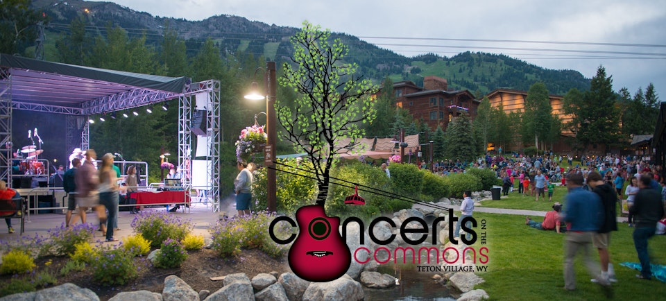 Concerts on the Commons logo overlaid on photo of people watching Concerts on the Commons