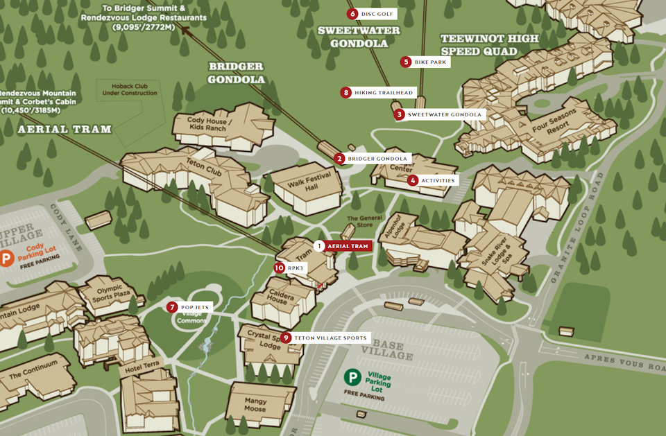 Map of the base area in Teton Village