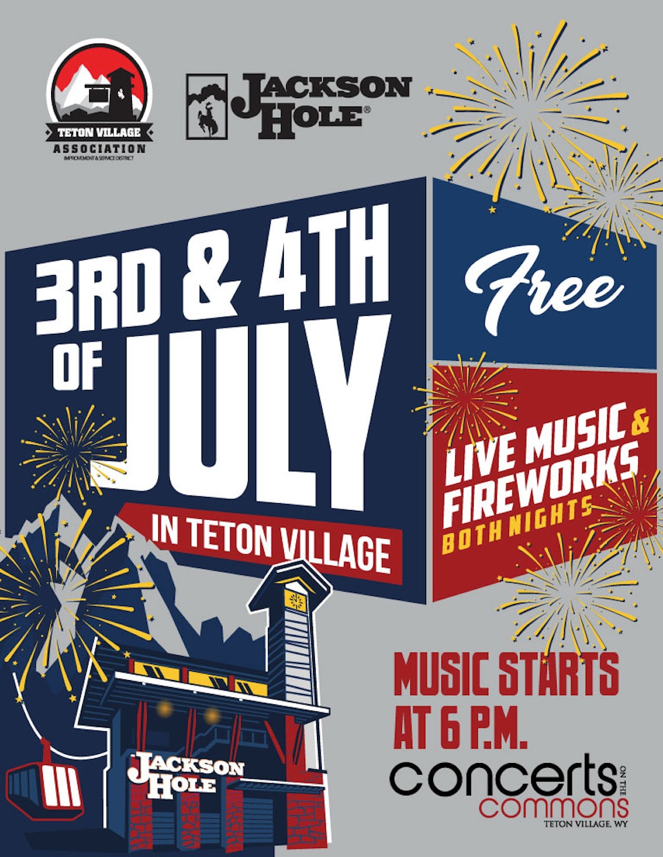 July 3rd and forth poster with fireworks and live music