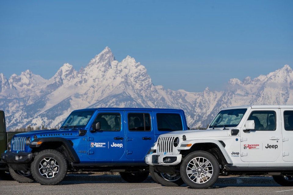 Jeeps in front of the Grand Teton