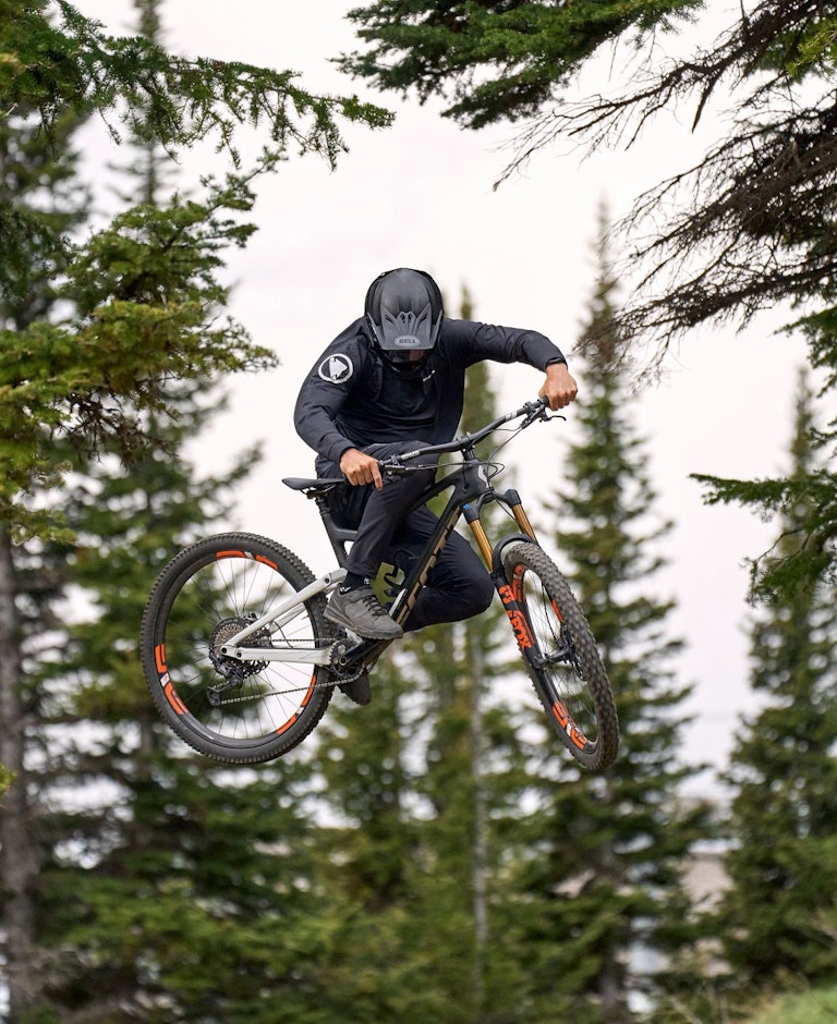 Person getting air on mountain bike