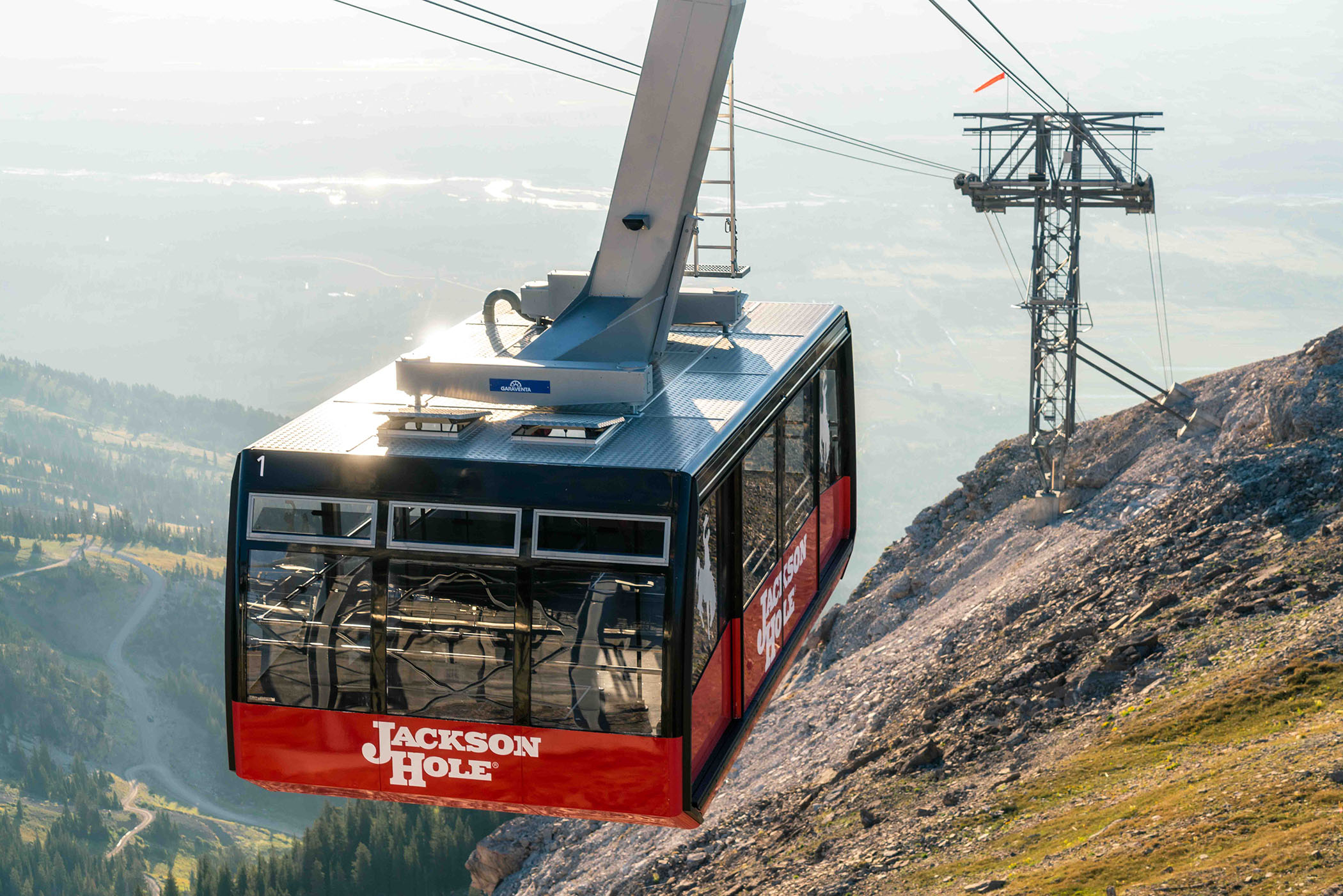Aerial Tram approaching the summit on a nice summer morning