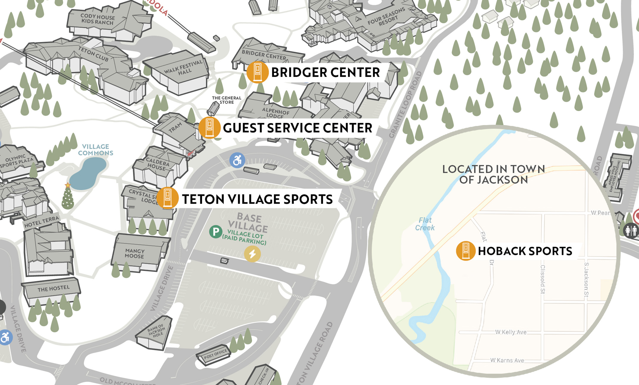 Map showing locations of lift ticket pick-up boxes