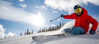 Skiing on groomed run