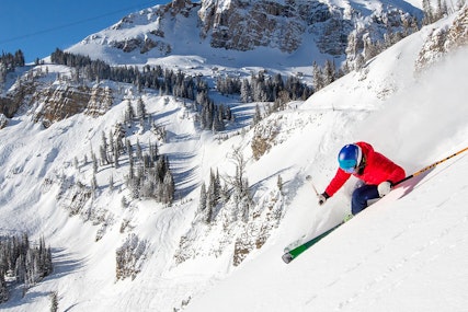 Skiing through powder