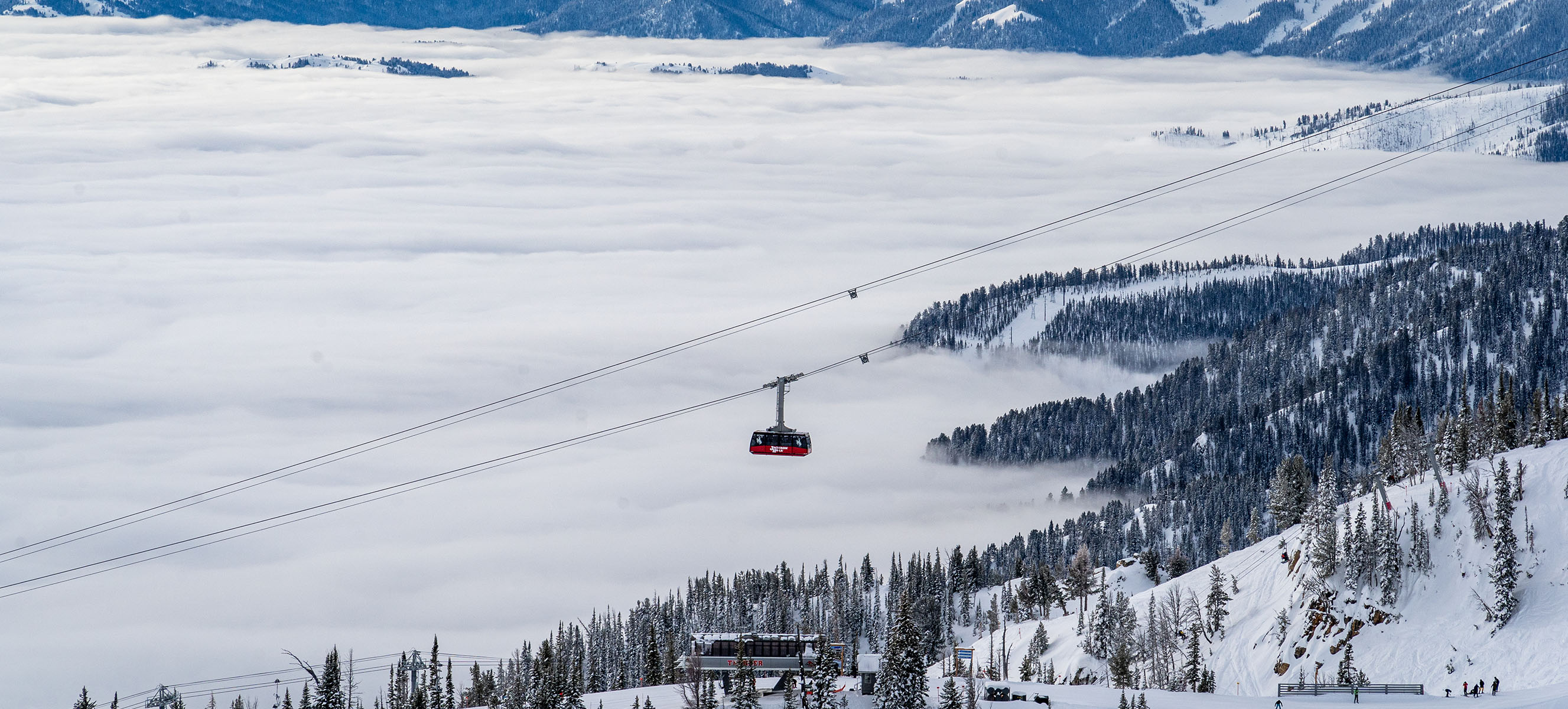 Aerial Tram flying above the clouds