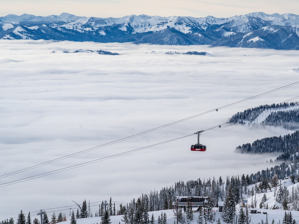 Aerial Tram flying above the clouds