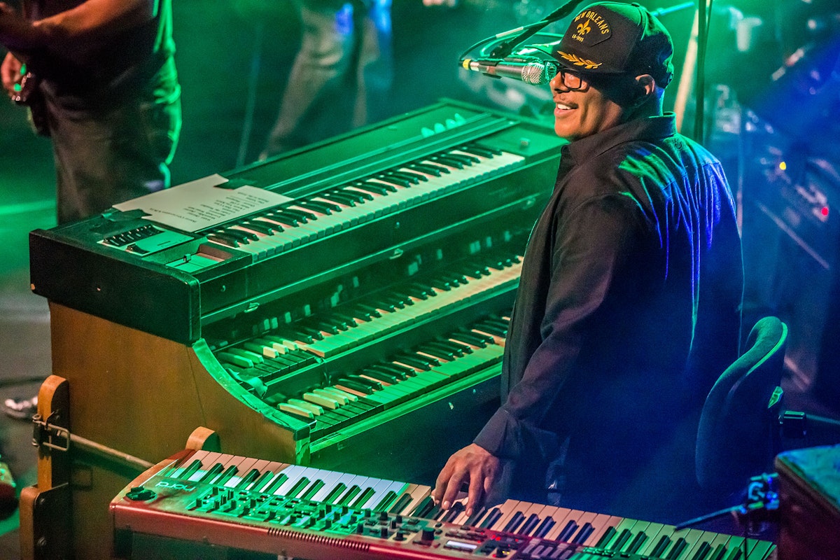 Member of Dumpstaphunk playing the keyboard