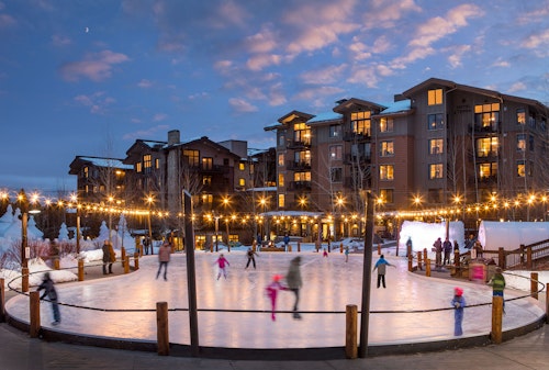 ice skating in front of Hotel Terra