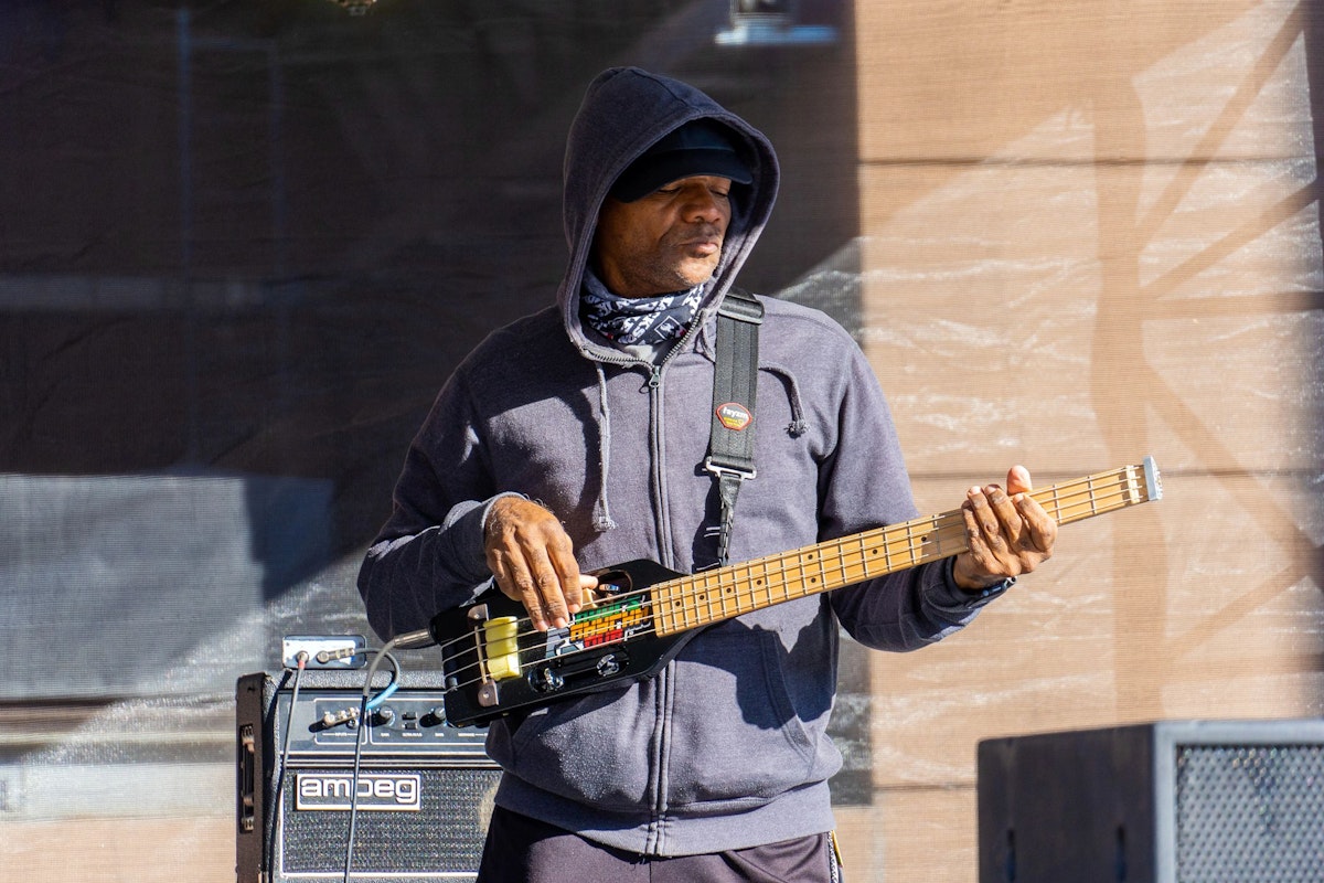 Playing a headless bass at Road to Rendezvous