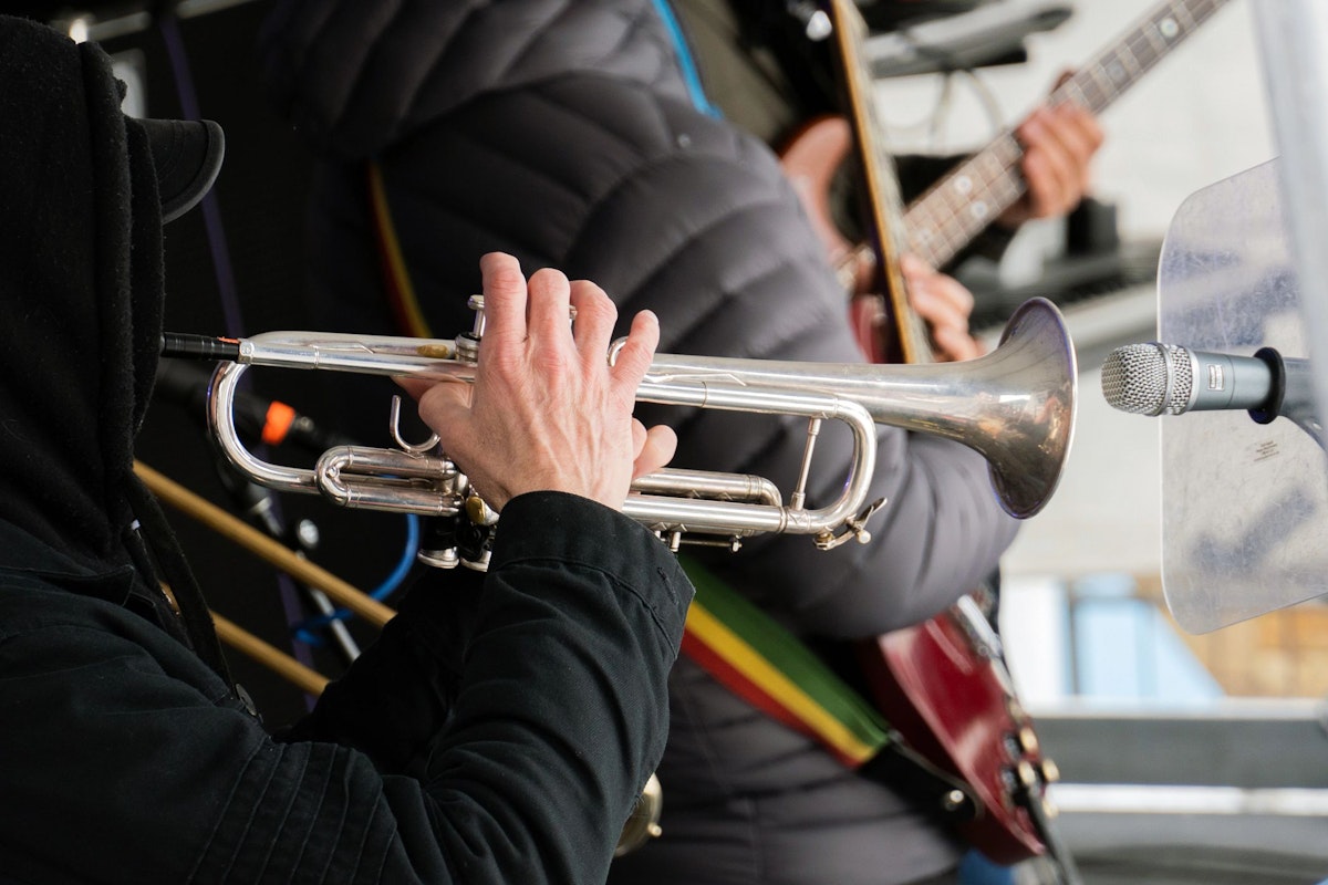 Playing the trumpet at Road to Rendezvous