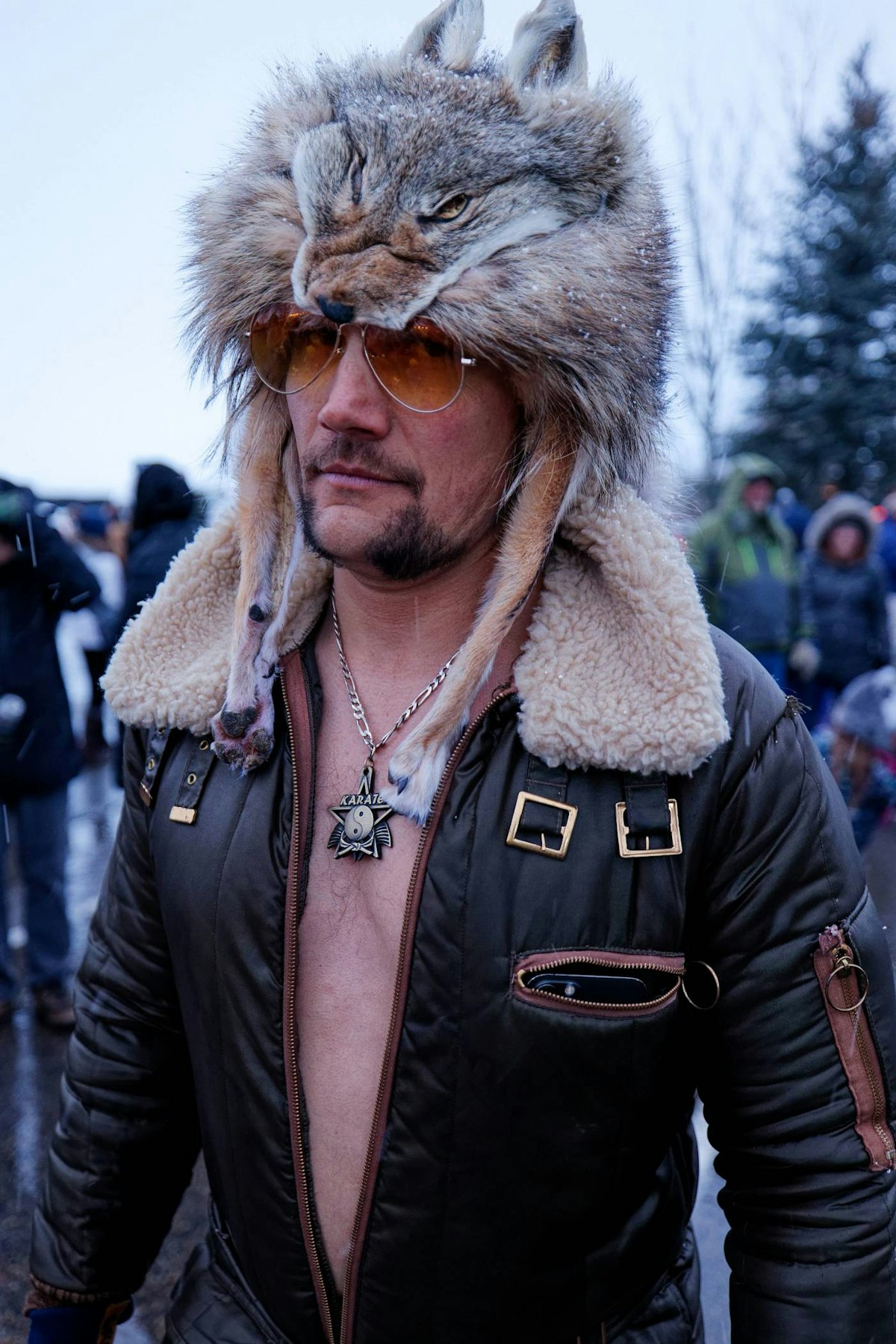 Man in wolf fur costume at Rendezvous Spring Festival