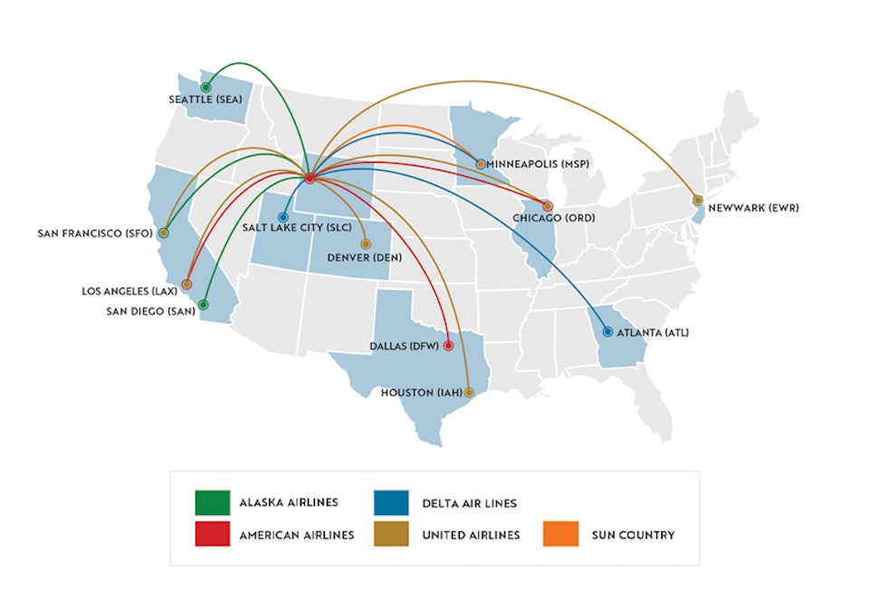 Map of flights to Jackson Hole in Summer 2023