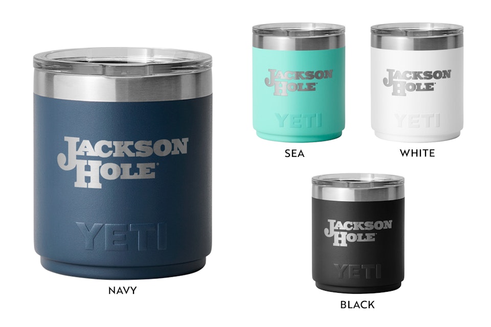 Jackson Hole branded YETI lowball mugs in various colors