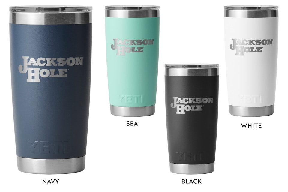 Jackson Hole branded YETI 20 oz mugs in various colors