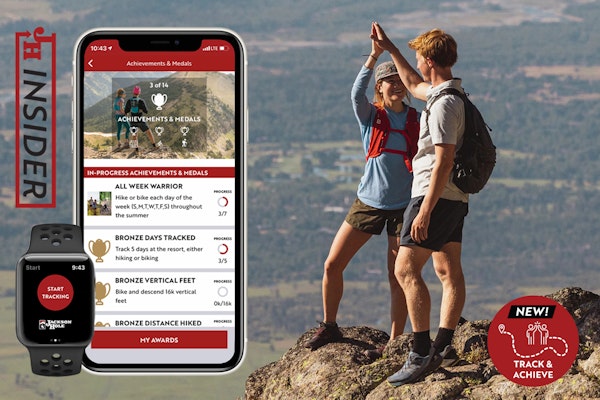 Two people hiking with JH Insider compatible with Strava logo overlaid and new tracking