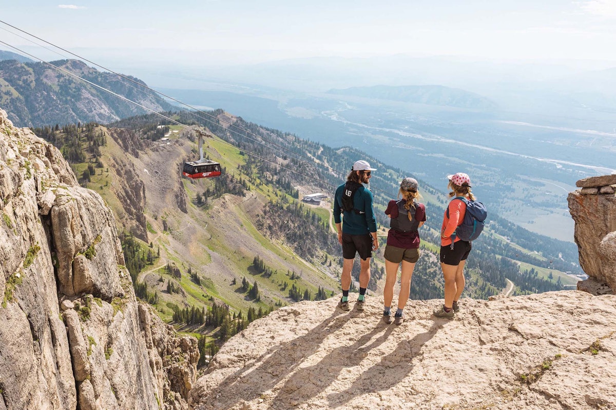 Hikers looking at the Aerial Tram