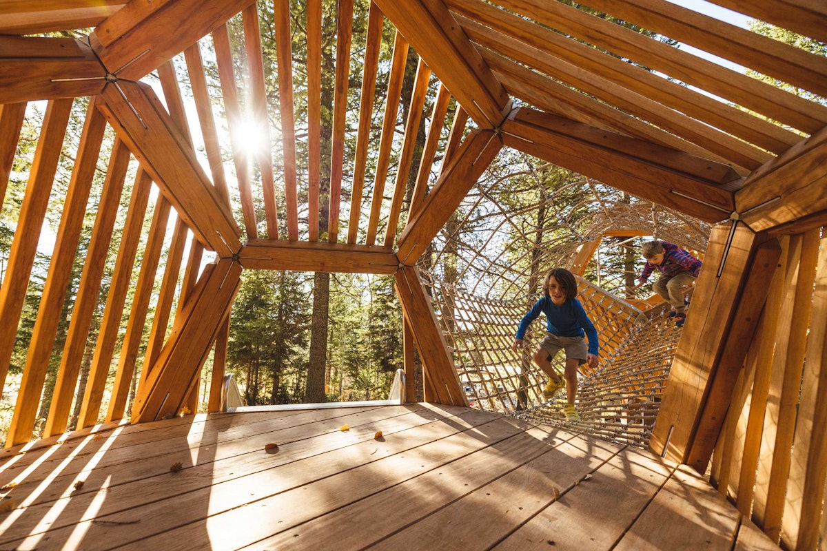 Two boys playing in the Wild Woods Playground