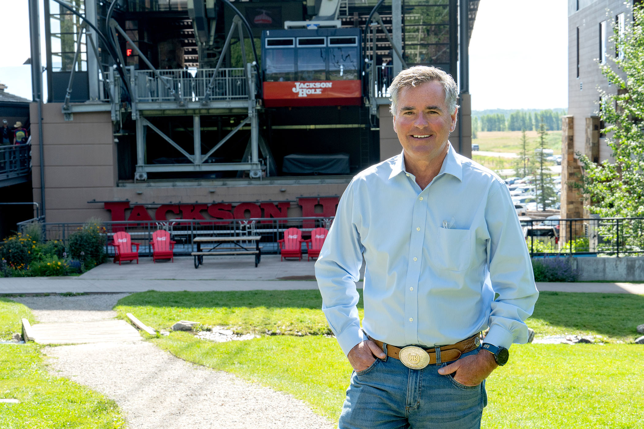 Eric Macy standing in front of the Aerial Tram