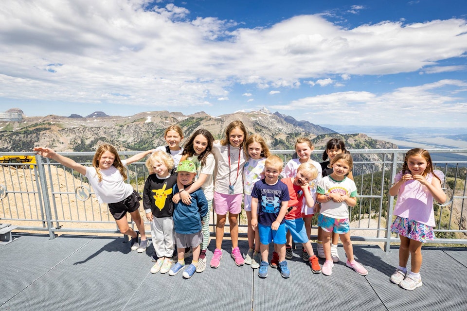 Kids at the top of the Aerial Tram at Grand Adventure Camp