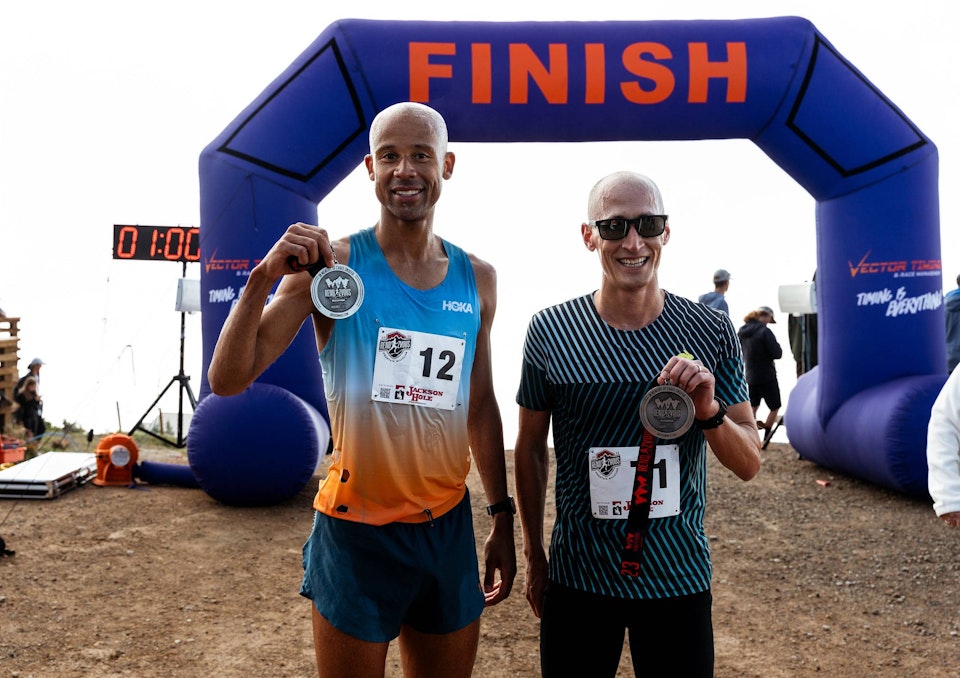 The first two people to ever finish the Rendezvous Mountain Hill Climb in less than 1 hour