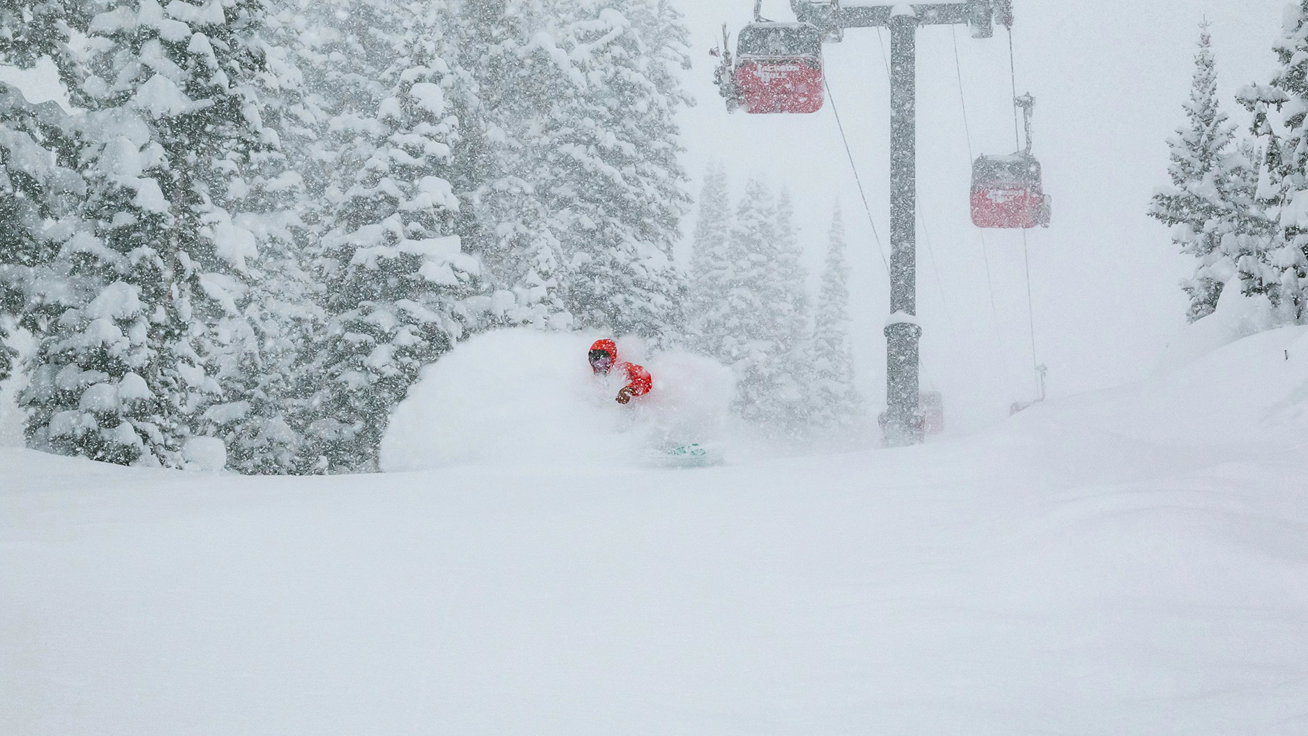 Snowboarder with overhead powder