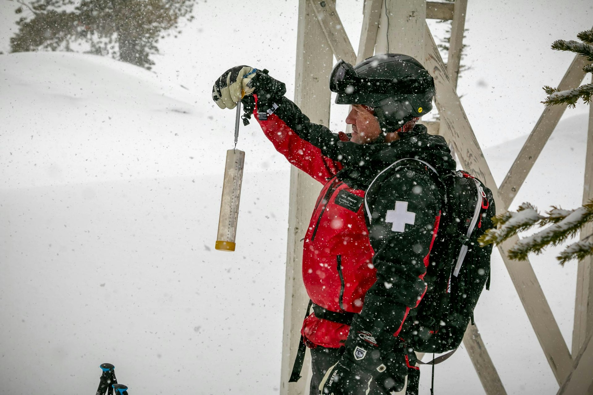 Measuring snowfall at our study plots