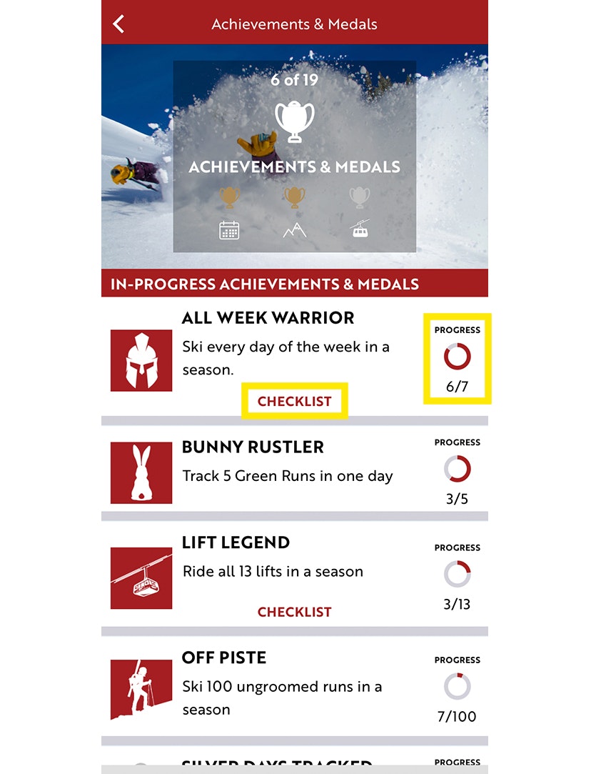 The Achievements & Medals page on the JH Insider app