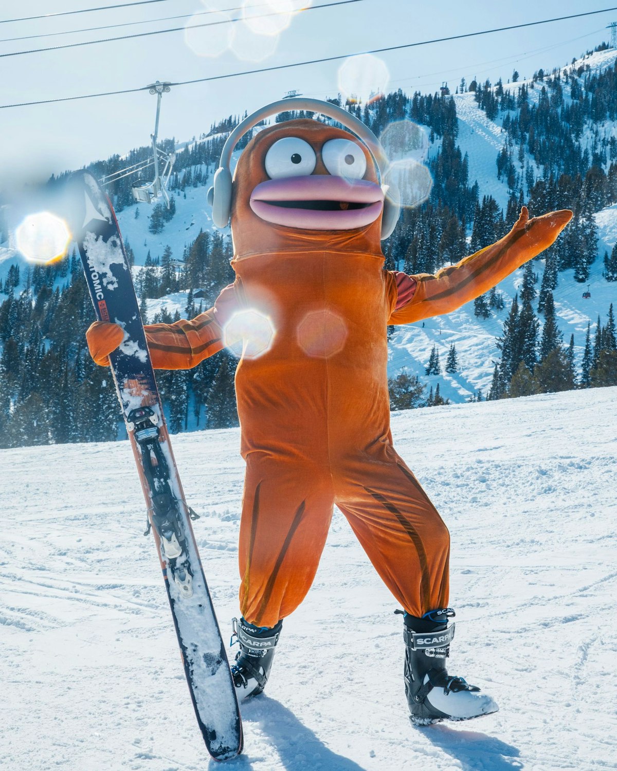 The GoldFish with skis on the mountain