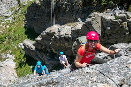 family climbing the Via Ferrata