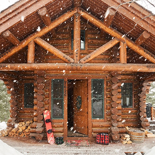 Ski cabin in the snow