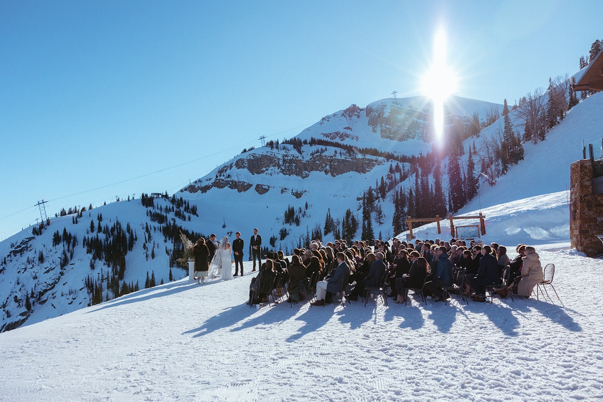 Winter Wedding looking at Rendezous Peak