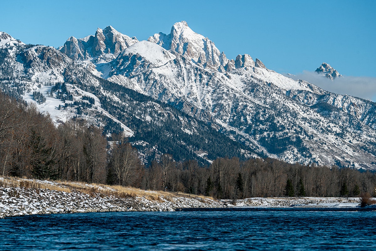 Teton Mountain Range with snake river in foreground