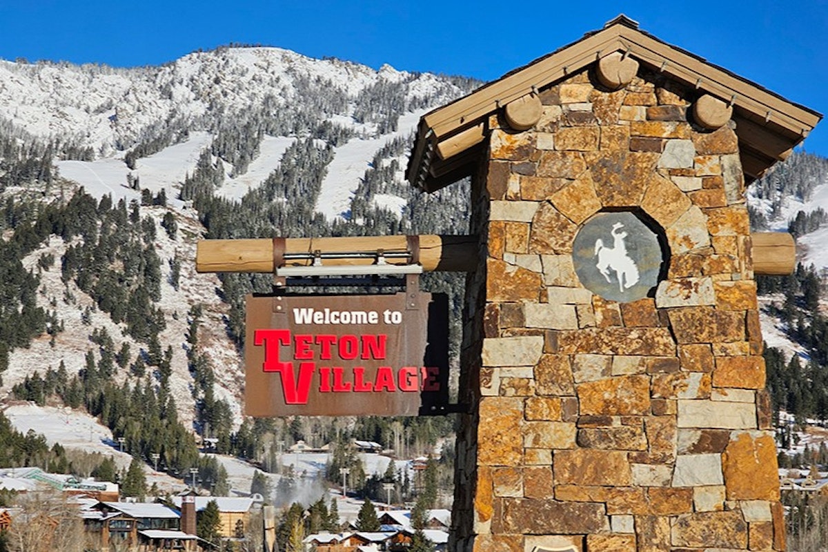 Teton Village sign with JHMR in the background