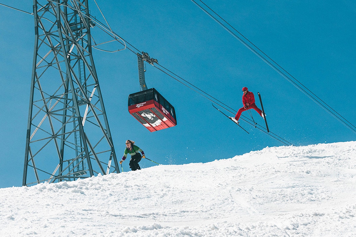 spring skiing bumps with the tram